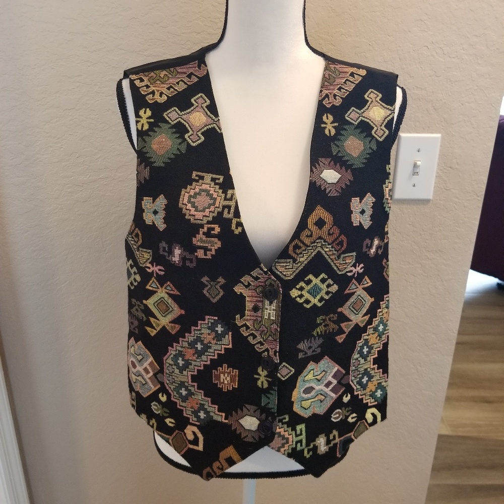 Black Vest, Abstract Tapestry Print, L